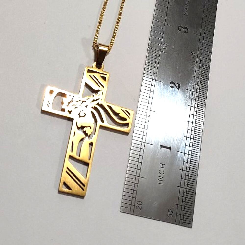 18k Gold Plated Cross Necklace Crown Thorns Cross Christian Valentines Gift NEW